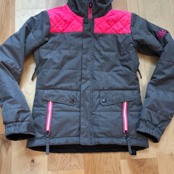 686 Girls Lily Waterproof Insulated Snow Jacket Charcoal Gray and Pink - Picture 5 of 16
